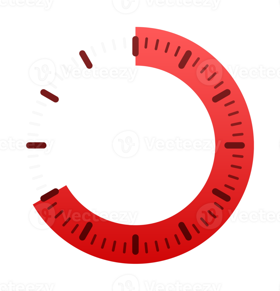 Red loading circle showing progression percentage on white background png