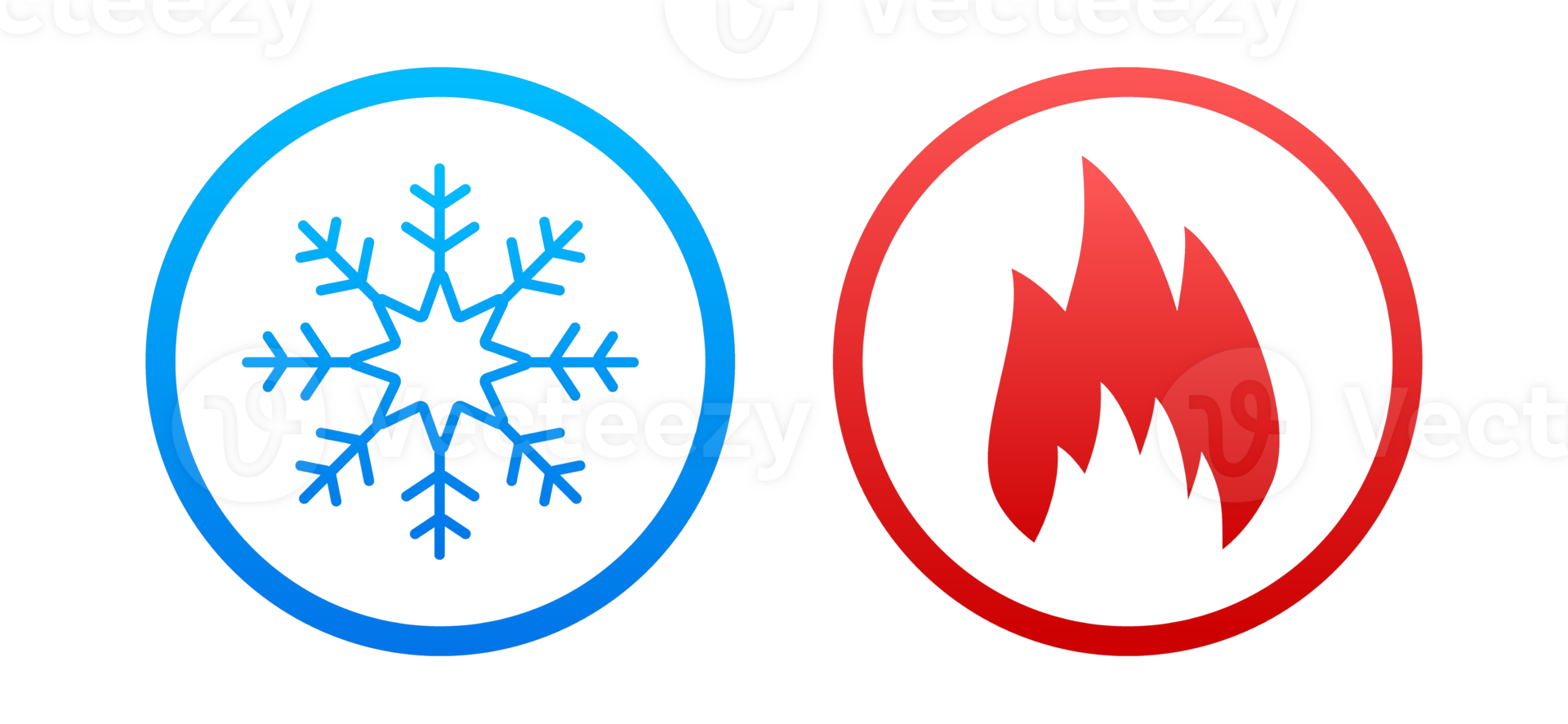 Snowflake and fire icons representing hot and cold temperature settings png