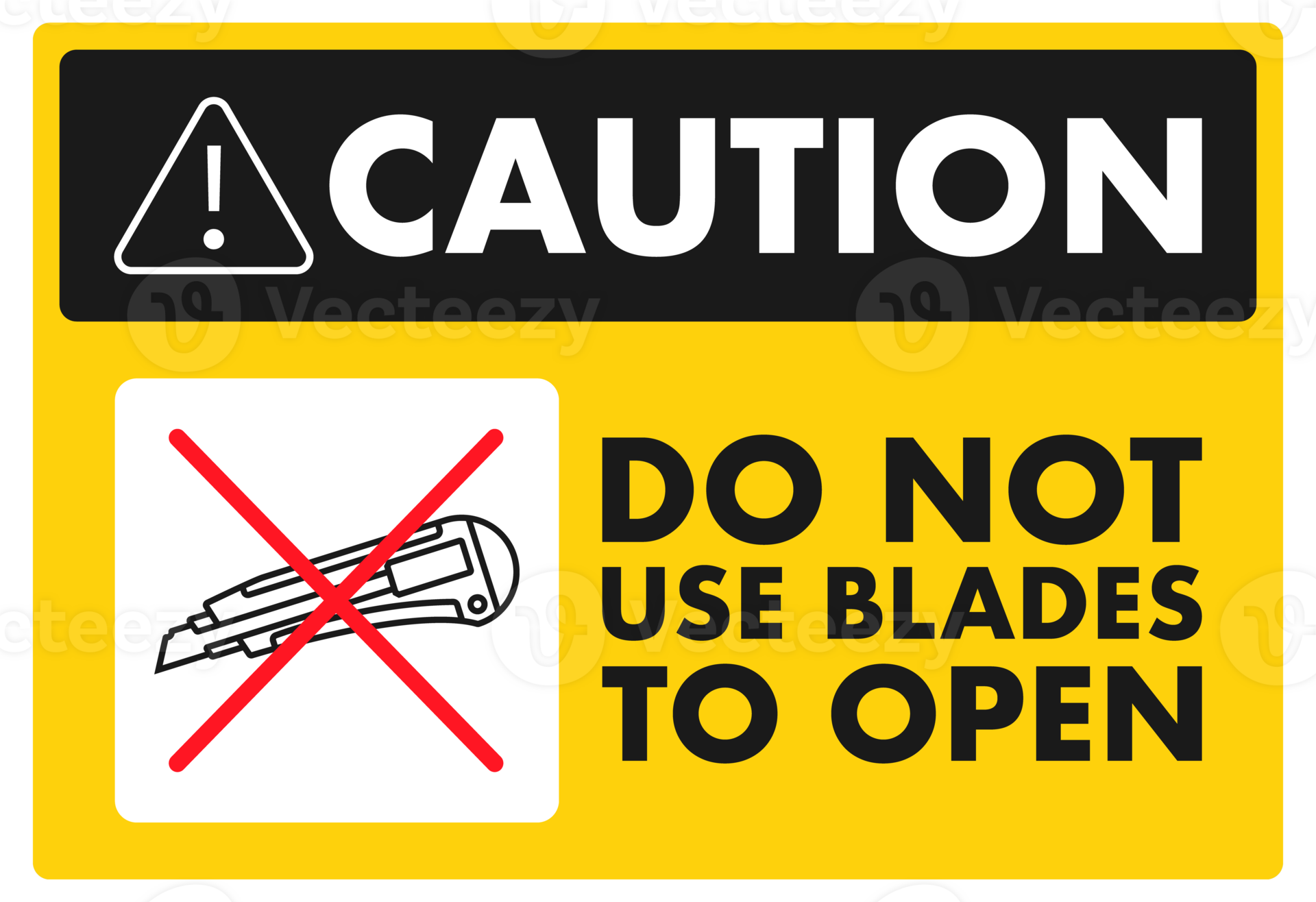 Caution sign recommending not using blades to open packages 53239195 PNG
