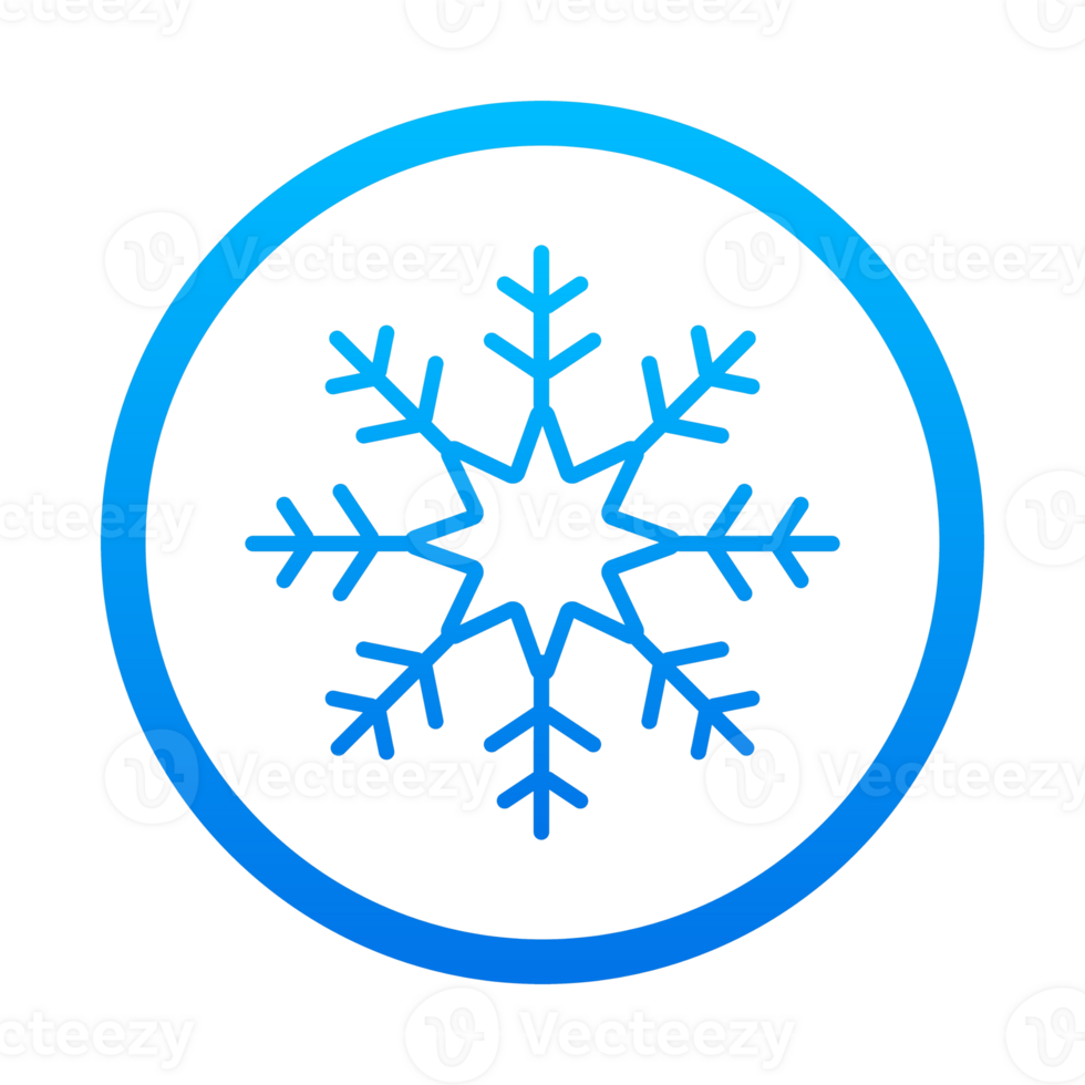 Blue snowflake representing winter, ice, and cold temperatures in a circle png