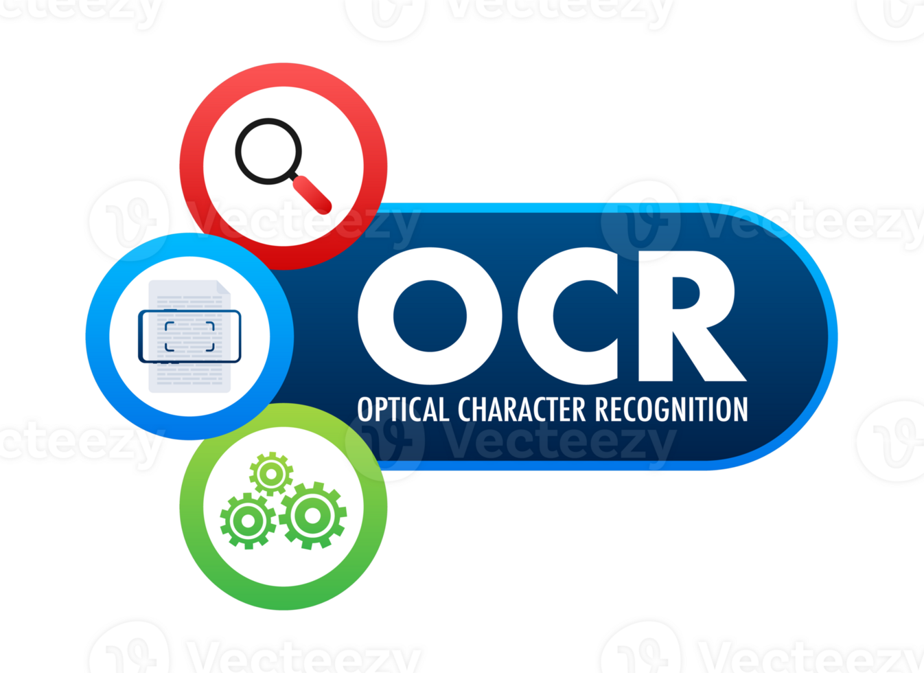 Ocr optical character recognition converting images to text magnifying glass phone and gears png