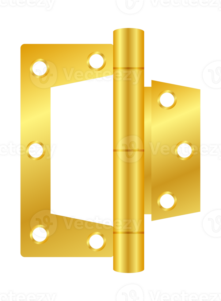 Golden door hinge connecting two parts on white background png