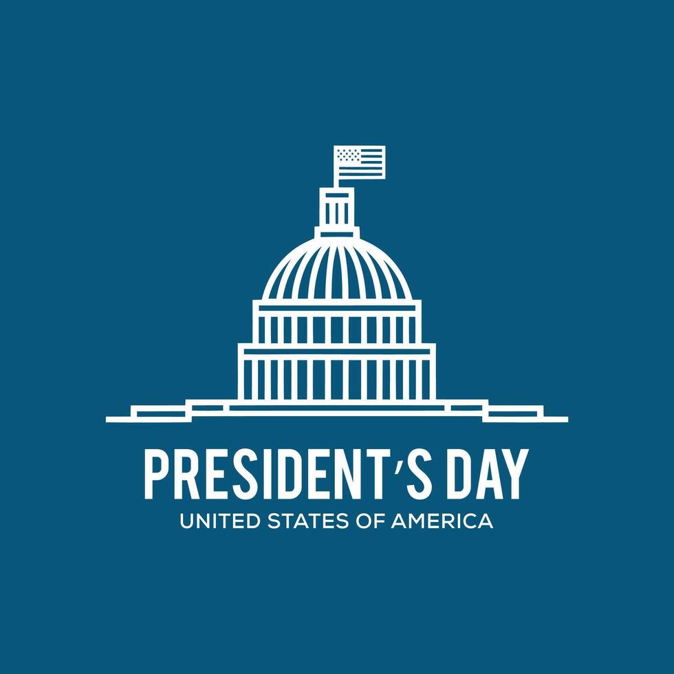 Presidents Day Holiday Design And White House And Capitol Building Washington DC Symbol. vector