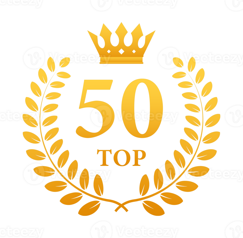 Top 50 golden laurel wreath award with crown celebrating excellence png