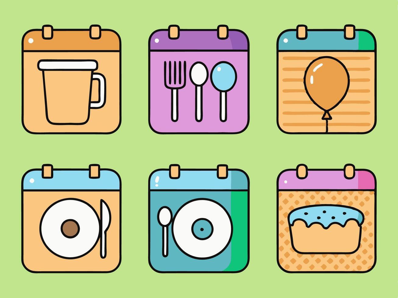 Event planning icon set. coffee cup, cutlery, plate, balloon vector