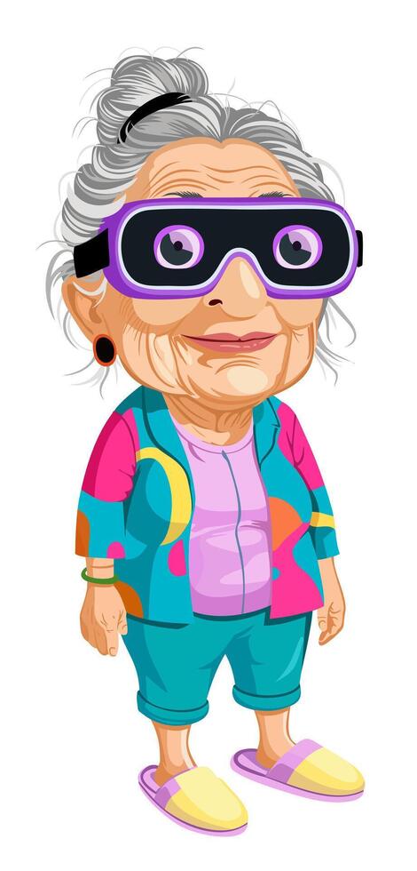 Grandma in VR glasses. isolated illustration vector