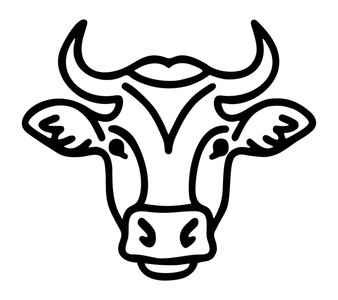 Cow head icon. Black line art on white background vector