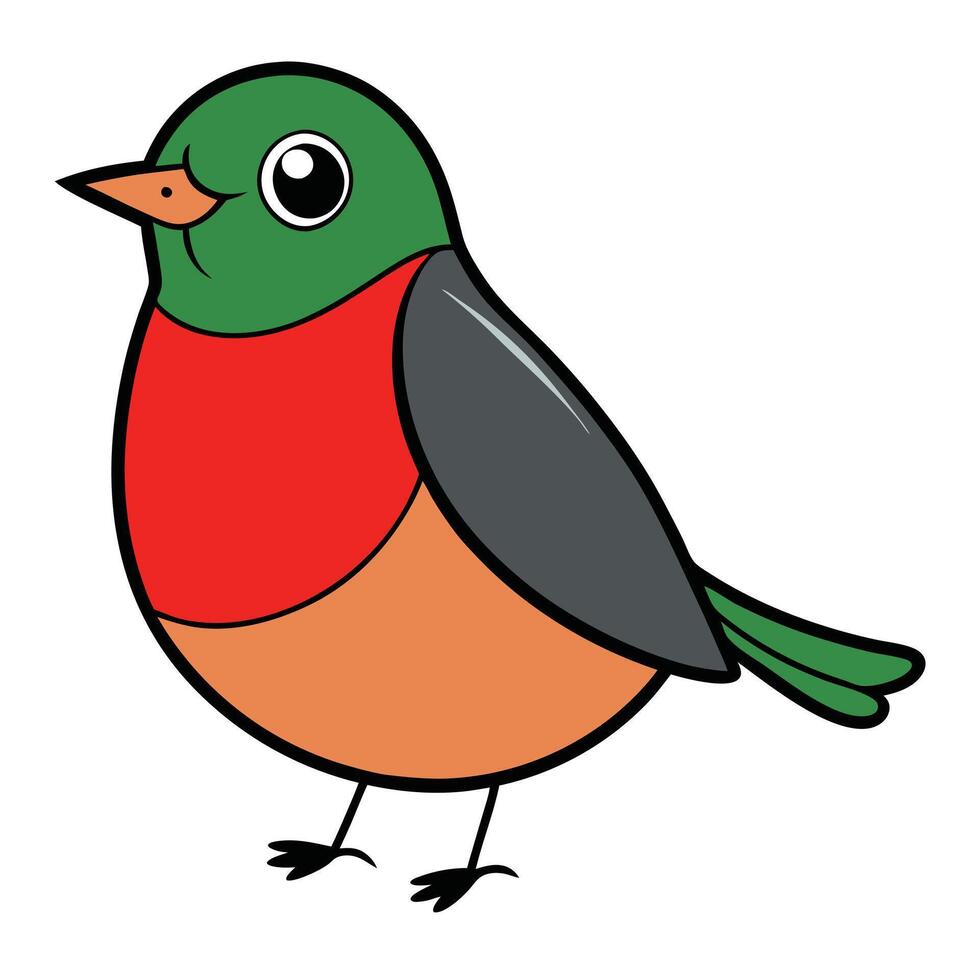 A cartoon bird with red, green and black feathers vector
