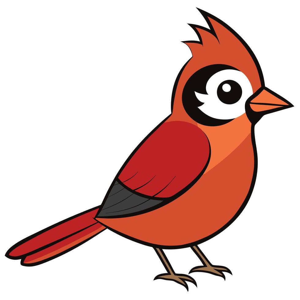 A cartoon red bird with black beak and eyes vector