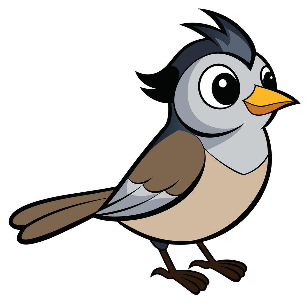 Cartoon bird with black beak and gray feathers vector