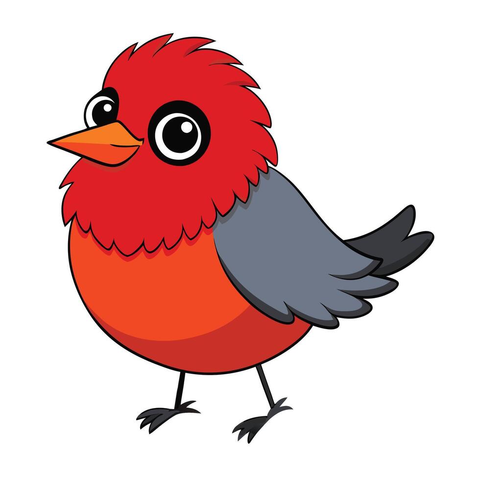 A cartoon red bird with black beak and gray feathers vector