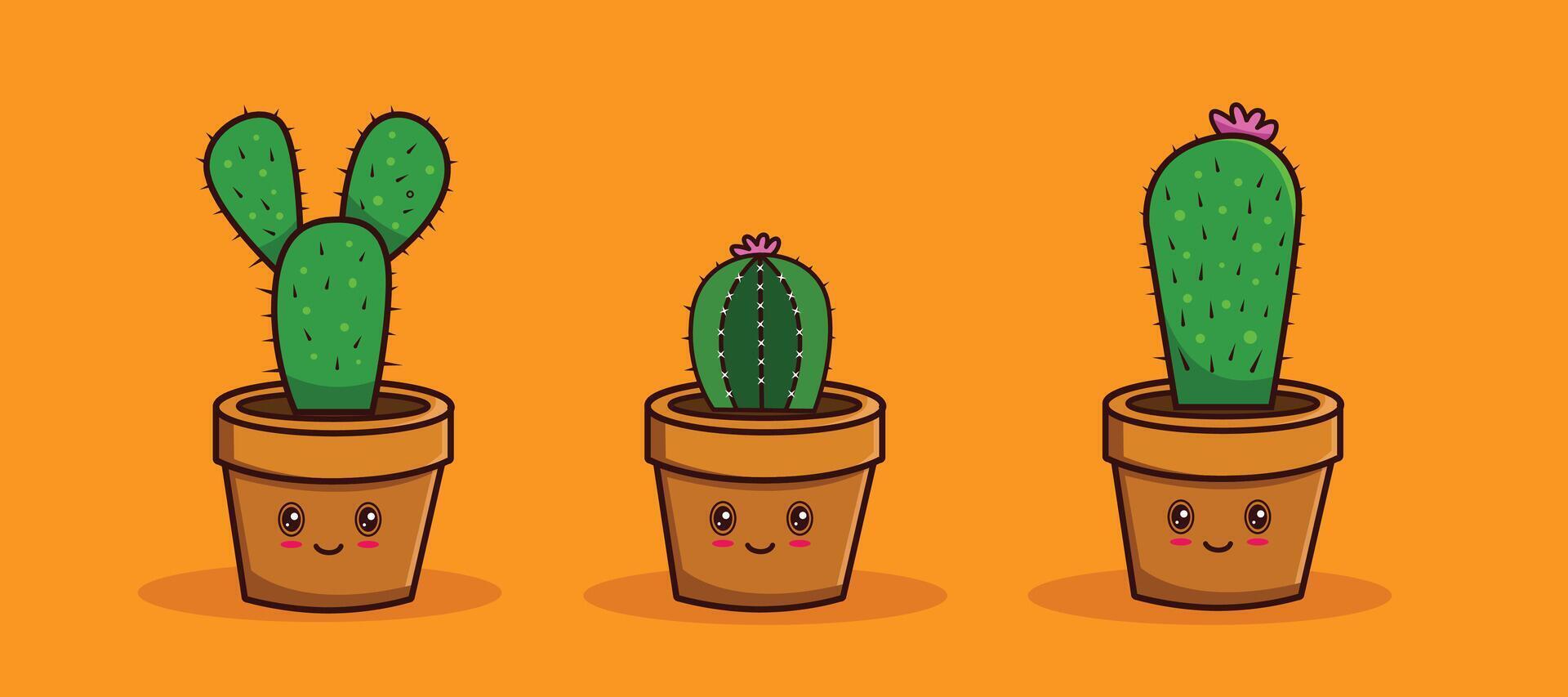 Cute cactus illustration set template vector