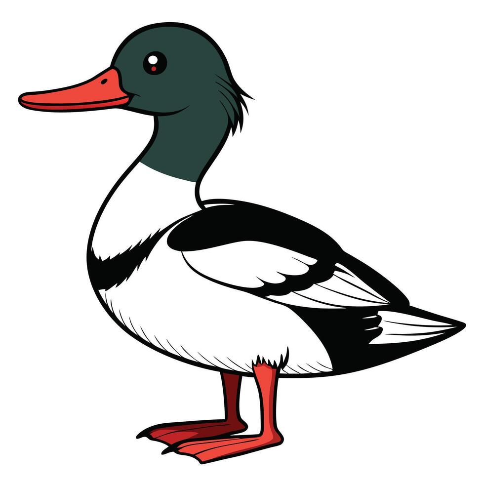 A cartoon duck with a red beak and black legs vector