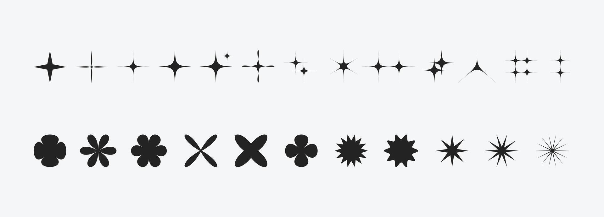 y2k abstract minimal star flower set collection Bauhaus style vector