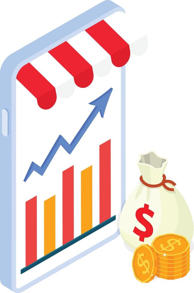 Mobile E-commerce with Sales Growth and Money Bag vector