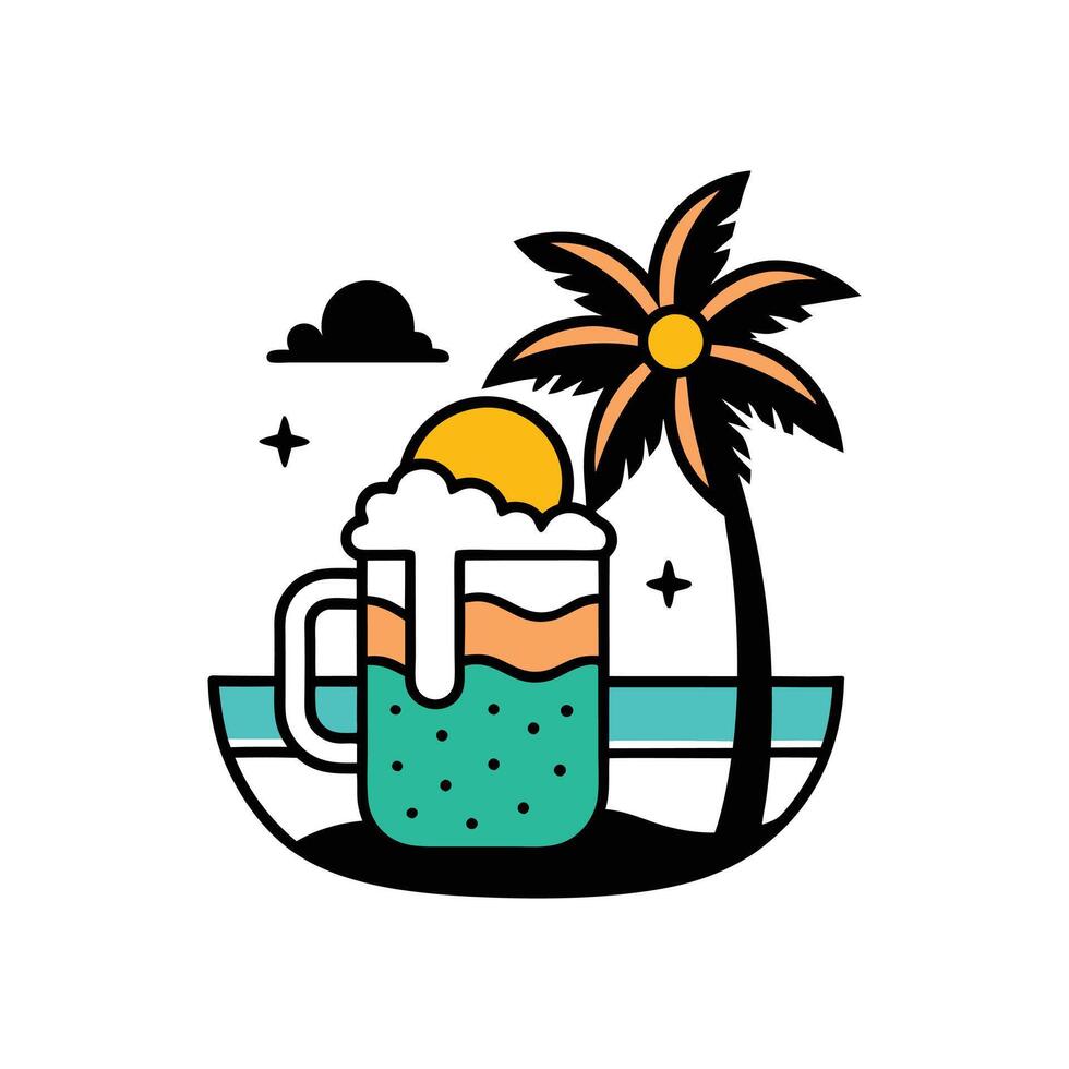 Beach Scene with Beer - Tropical and Vibrant Illustration vector