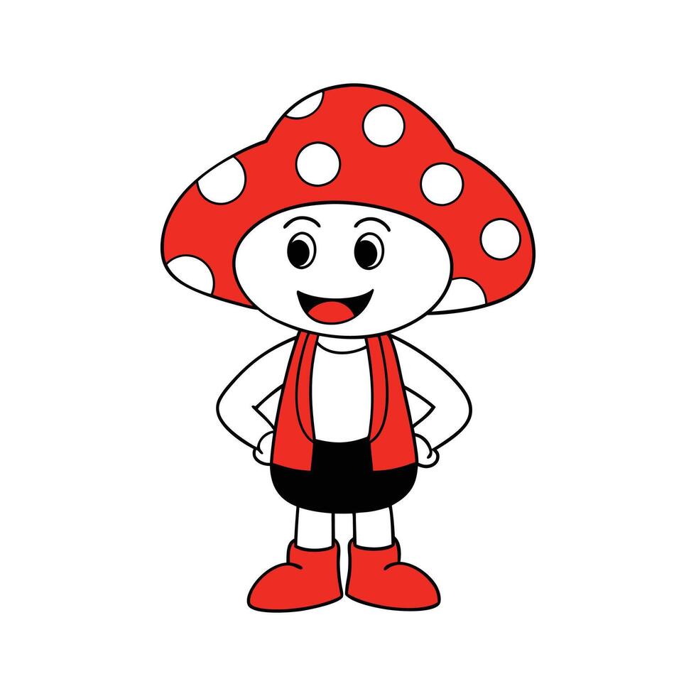 Smiling Mushroom Cute Cartoon Icon with White Background vector