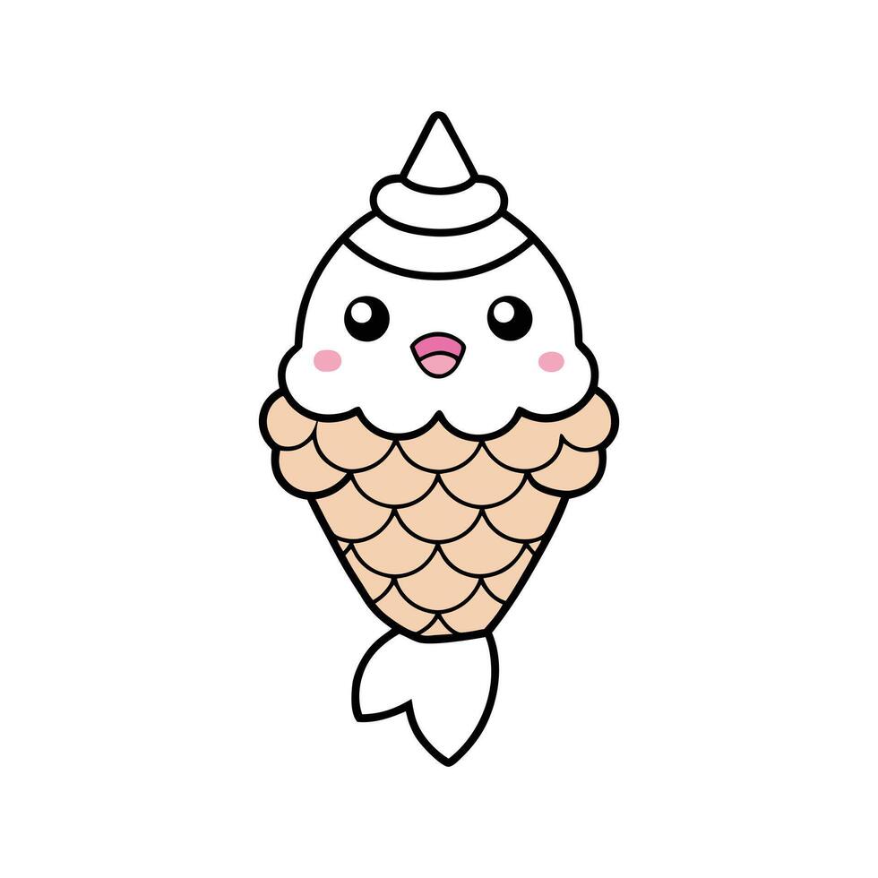 Ice Cream Taiyaki with Strawberries - Isolated White Background Illustration vector