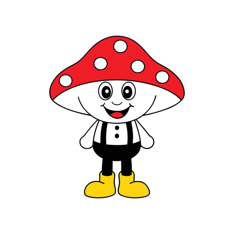 Cute Mushroom Waving Hand Cartoon Icon on White Background Illustration vector