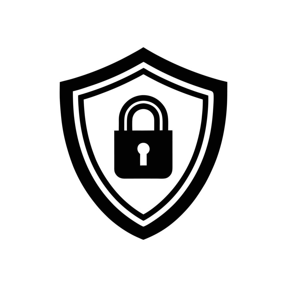 Shield and Lock Security Icon - Sleek Design on White Background vector