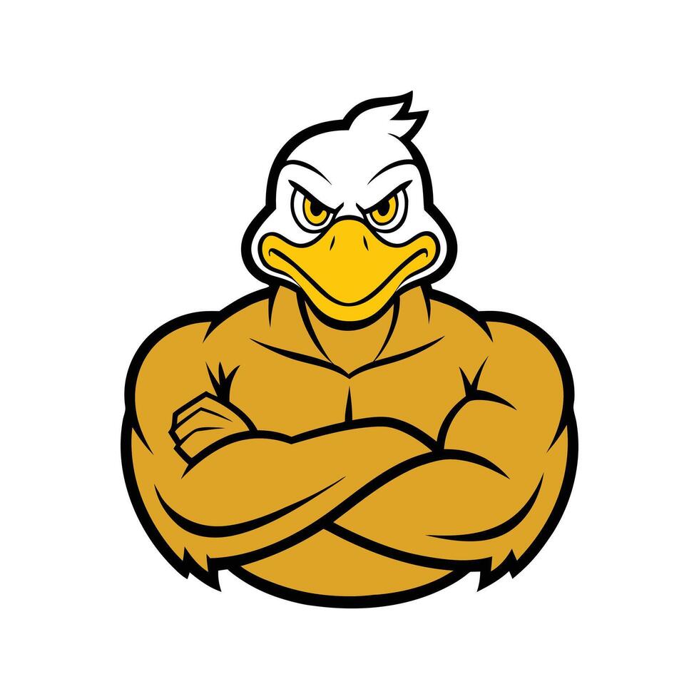 Muscular Duck Cartoon Mascot - Dynamic Character Design on White vector