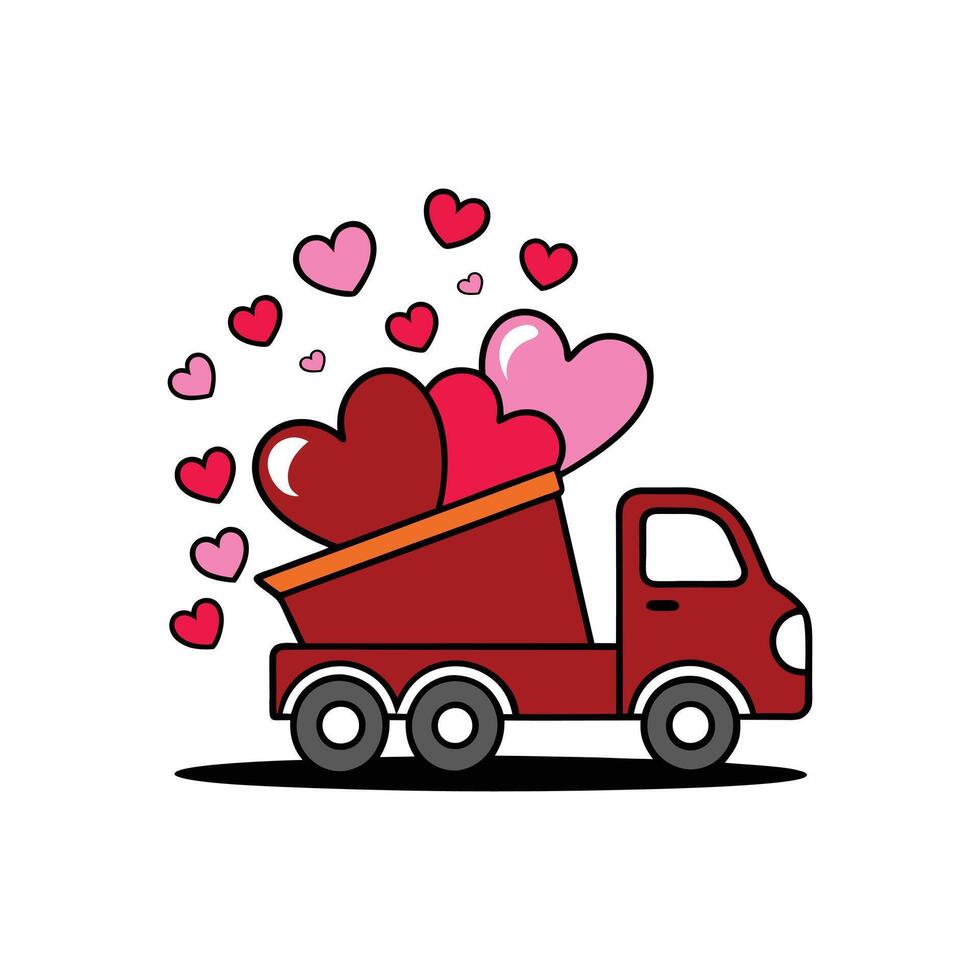 Pickup Truck Carrying Large Hearts Fun Illustration on White vector