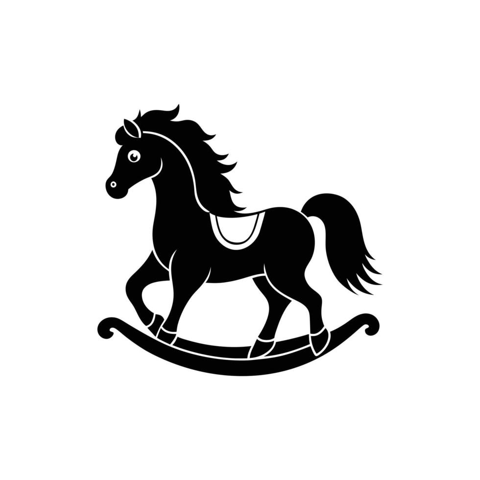 Wooden Rocking Horse Silhouette Icon Illustration on White Background vector