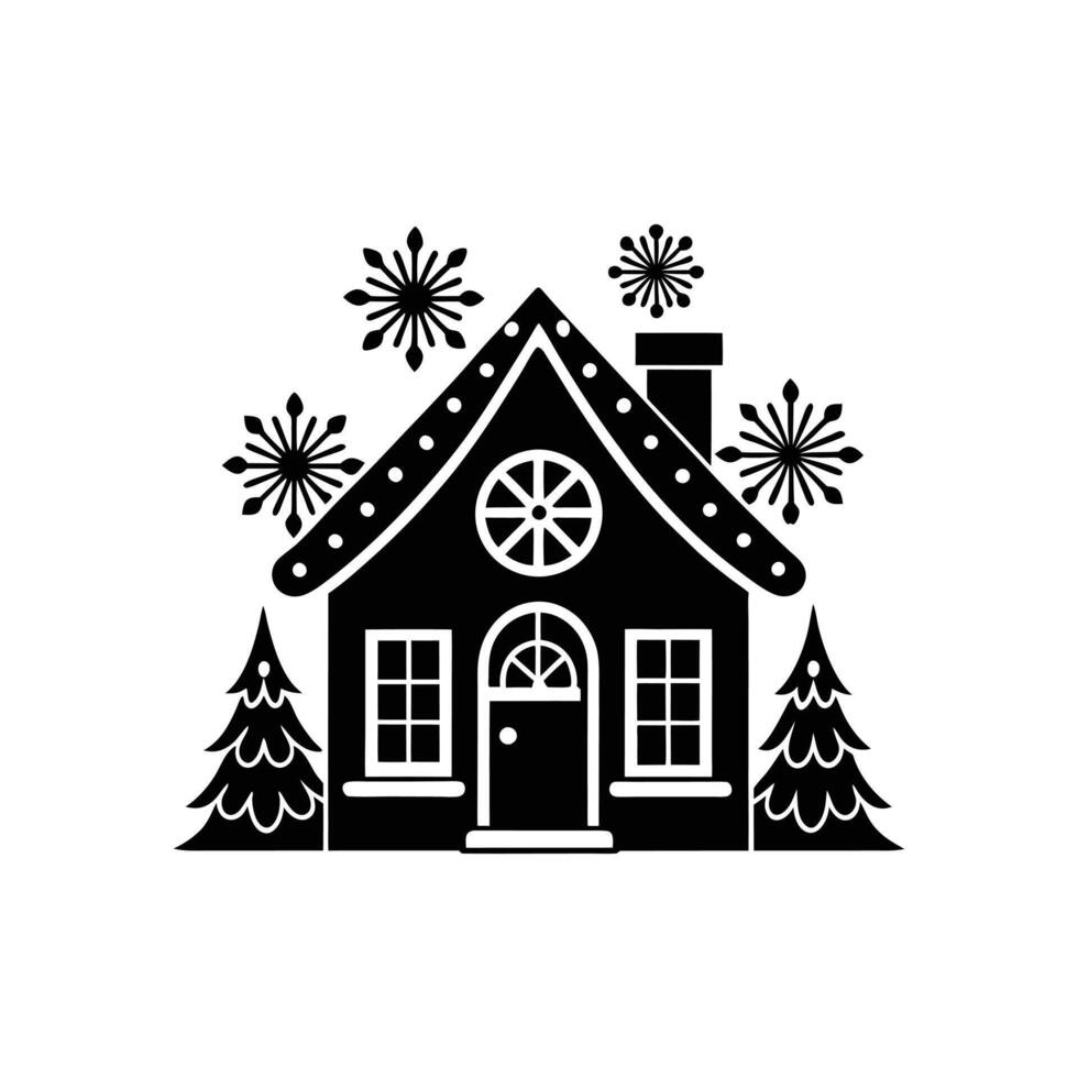 Festive Christmas Home Icon - Classic Silhouette on White Background vector