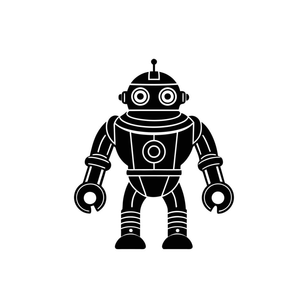 Black and White Robot Silhouette Icon Isolated on White Background vector