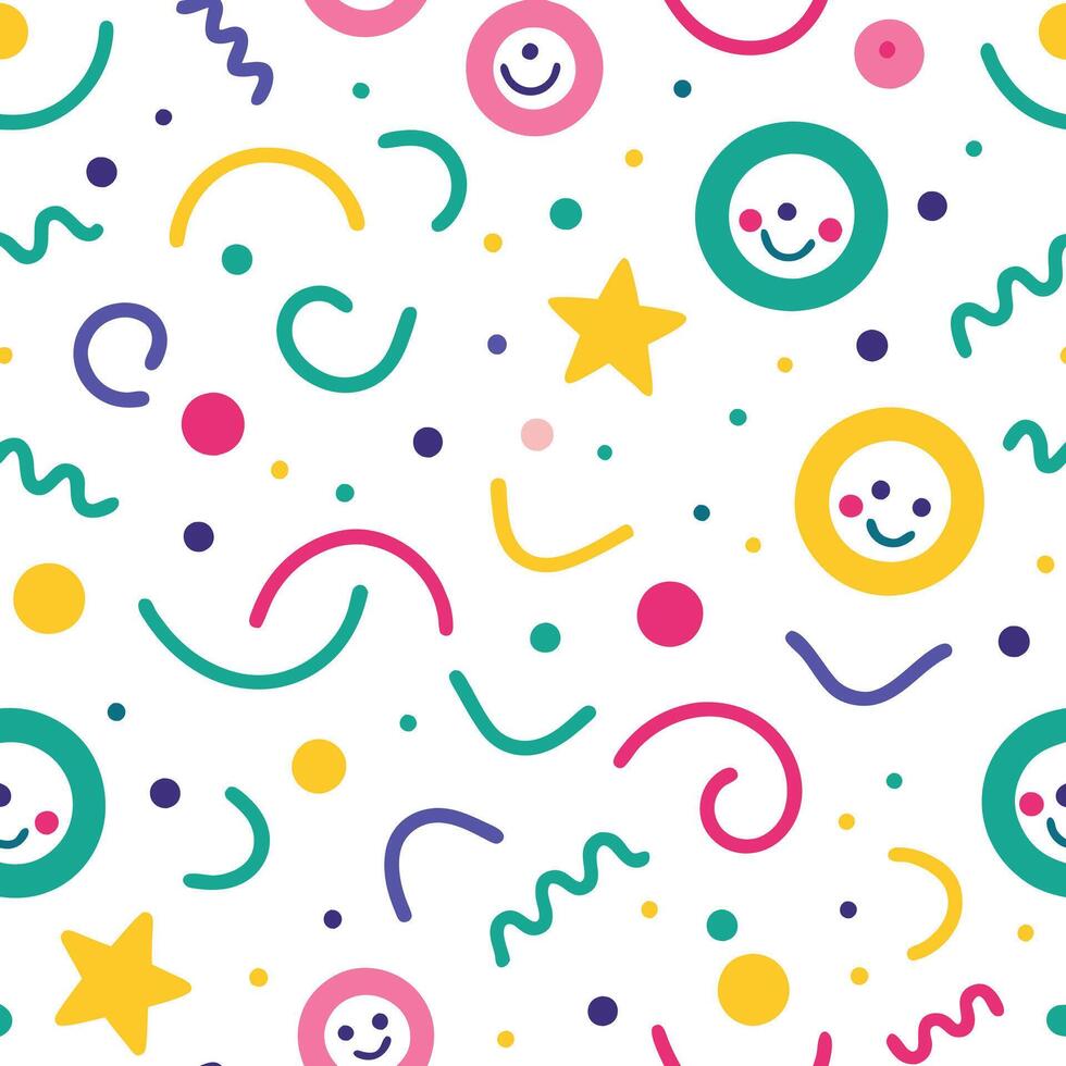 a colorful pattern with smiley faces and stars vector