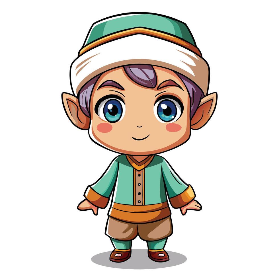 cartoon elf character with blue eyes and green clothes vector