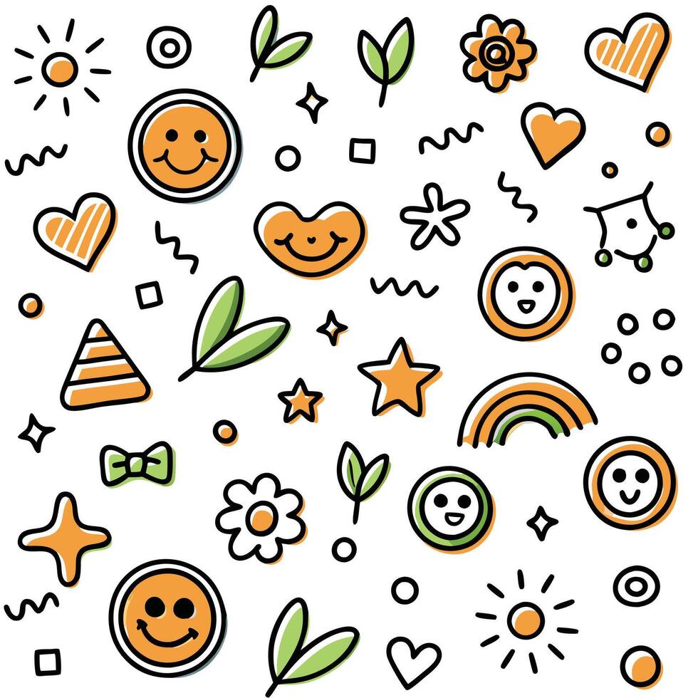 a set of colorful doodles with hearts, stars and other symbols vector