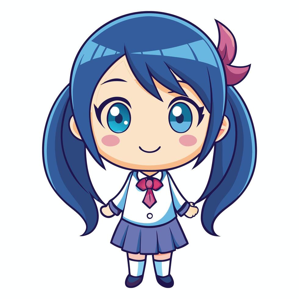 a cartoon girl with blue hair and a blue shirt vector