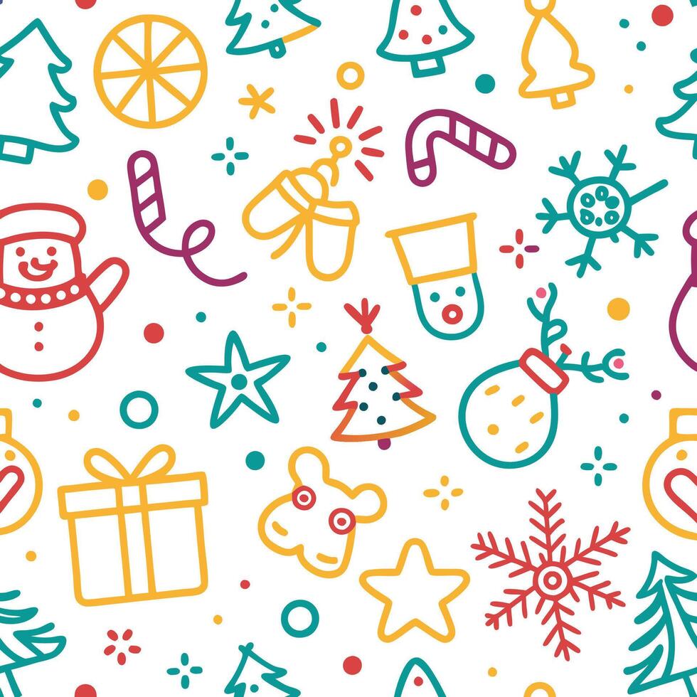 christmas seamless pattern with colorful icons vector