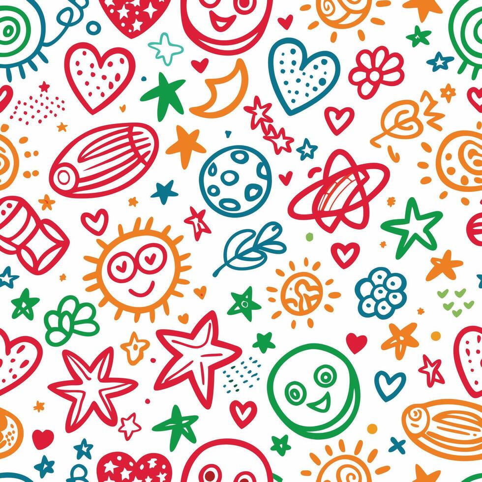 seamless pattern with colorful doodles on white background vector