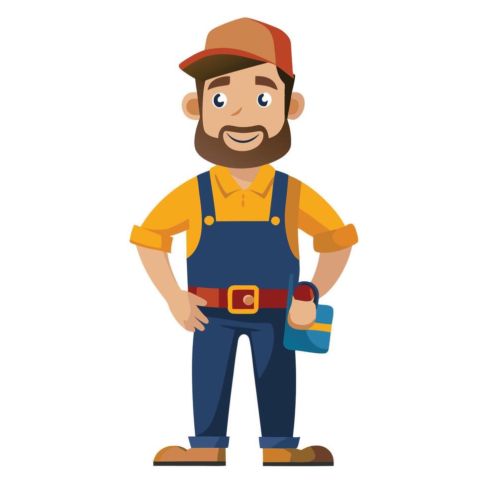 a cartoon man with a toolbox and a beard vector
