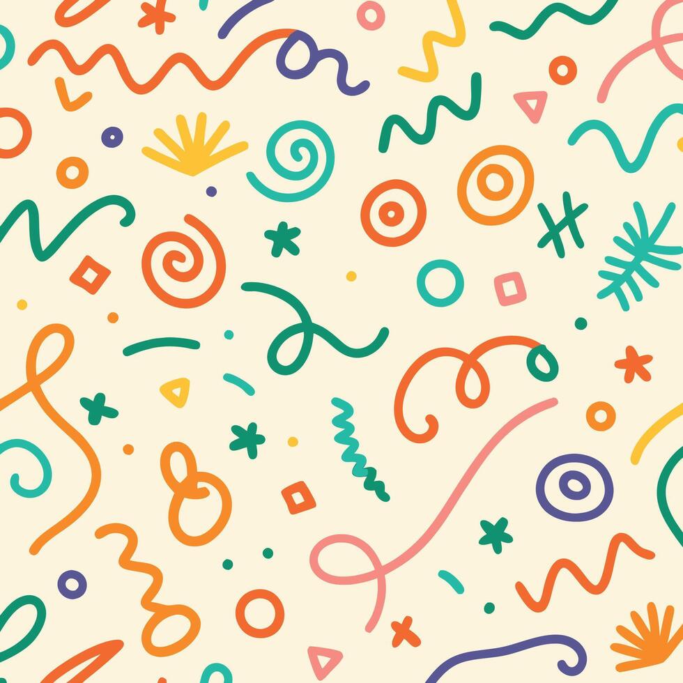 seamless pattern with colorful doodles and shapes vector