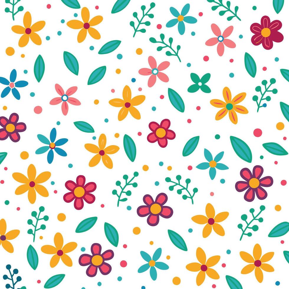 floral seamless pattern with colorful flowers and leaves vector