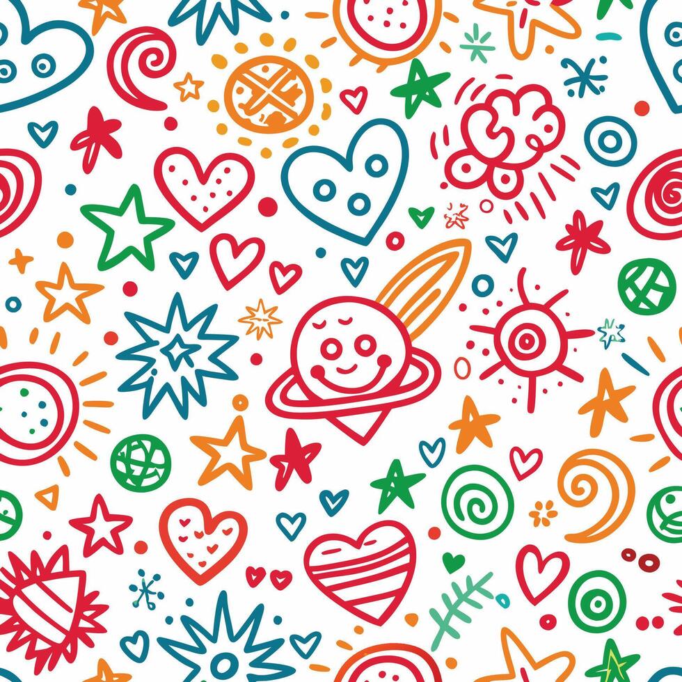 seamless pattern with hearts, stars and other symbols vector