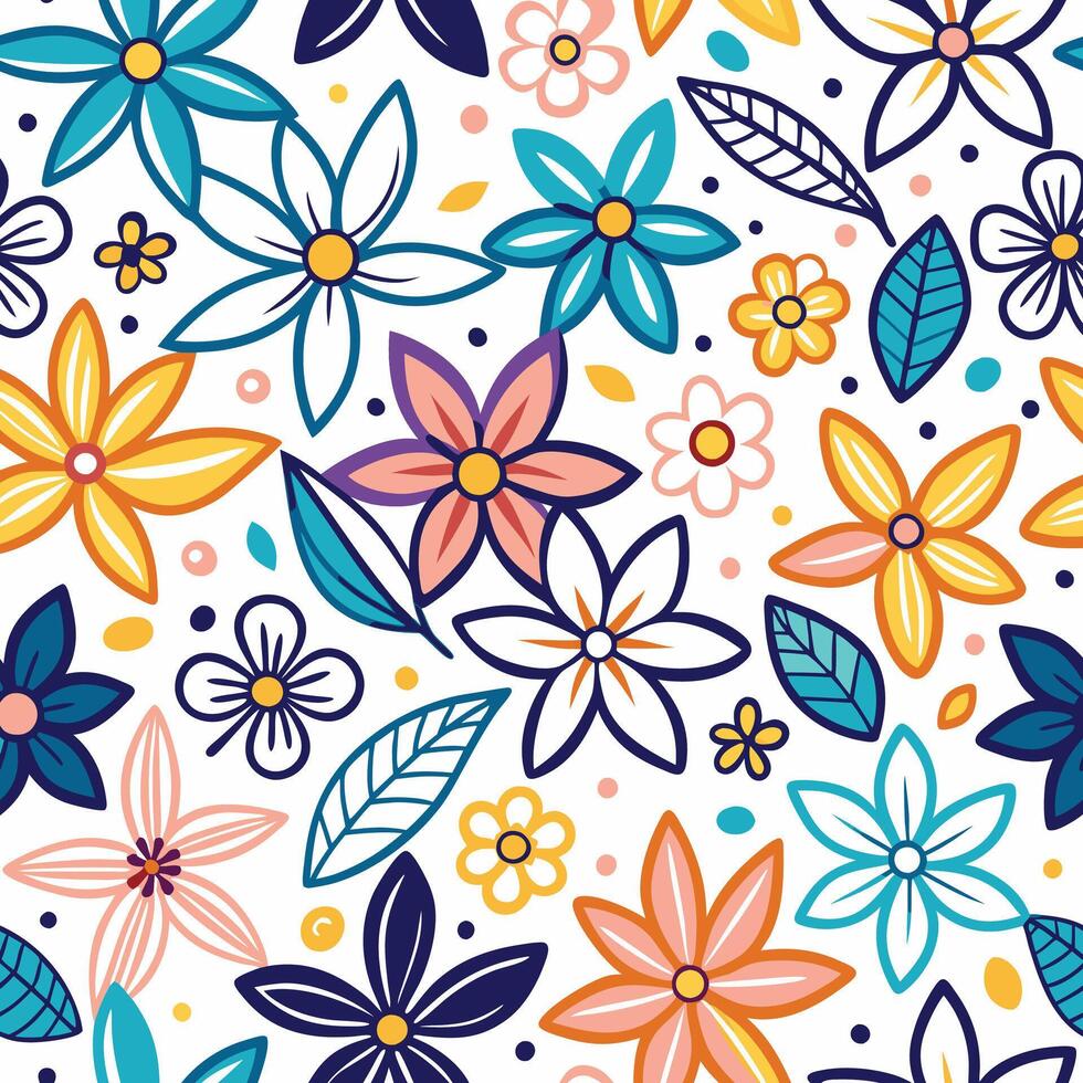 seamless floral pattern with colorful flowers and leaves vector