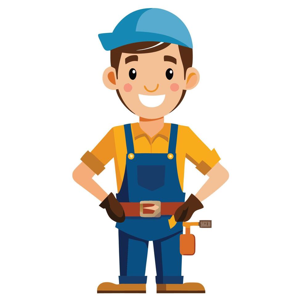 a cartoon man in overalls holding a tool vector