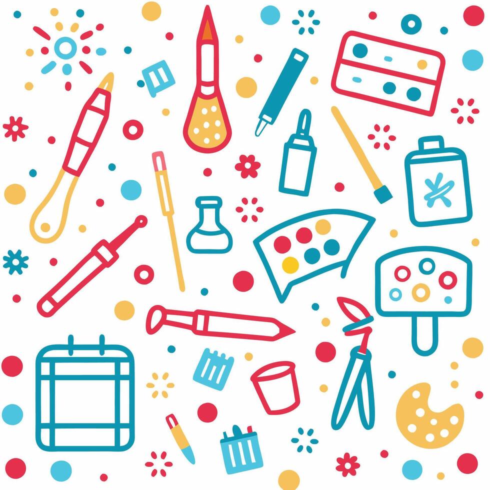 art supplies and tools in a flat style vector