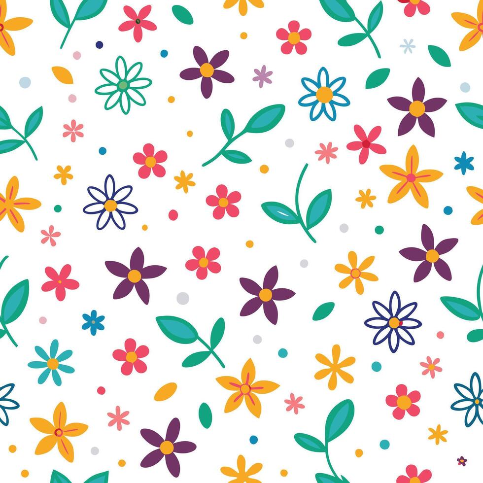 floral seamless pattern with colorful flowers and leaves vector