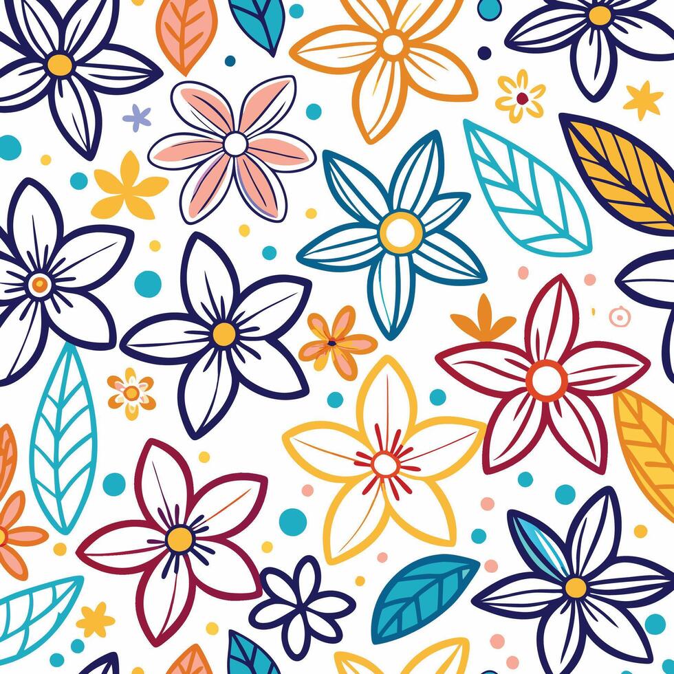 floral seamless pattern with colorful flowers and leaves vector