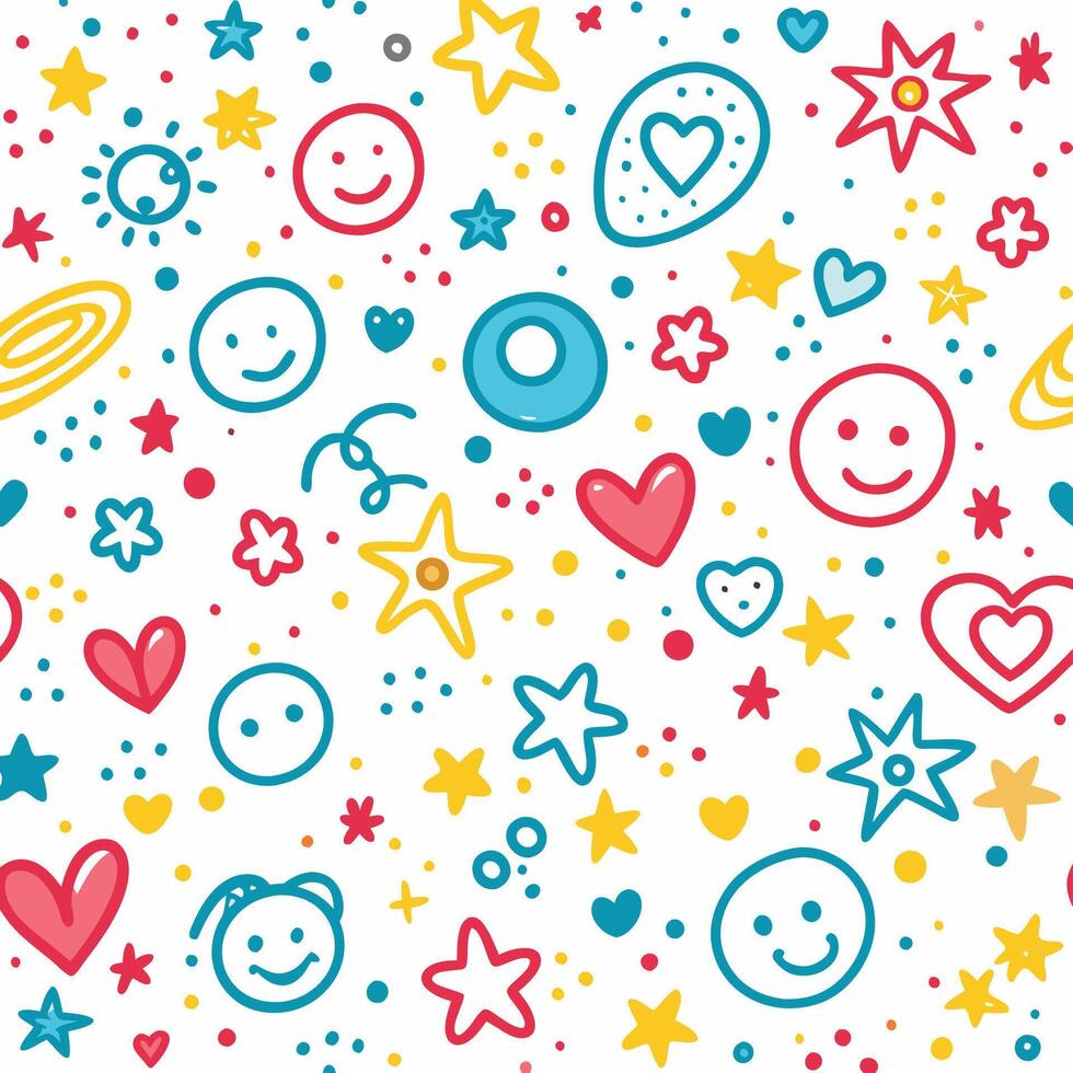 smiley face, hearts, stars and stars seamless pattern vector