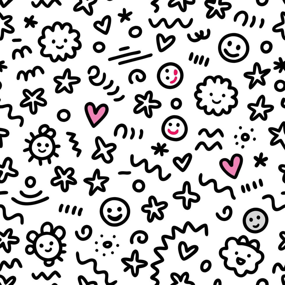 a black and white pattern with various doodles vector