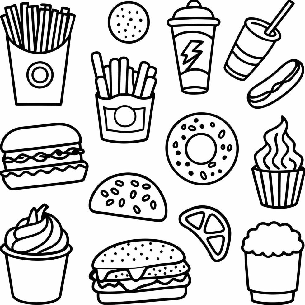 fast food coloring pages for kids vector