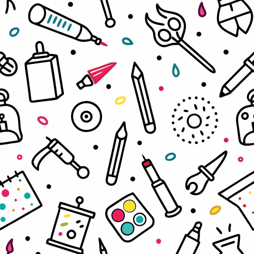 seamless pattern with various art supplies vector