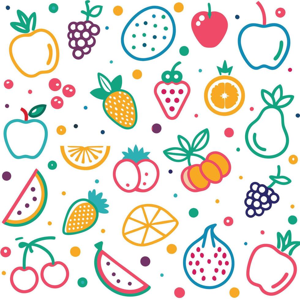 fruit and berries pattern with colorful dots vector