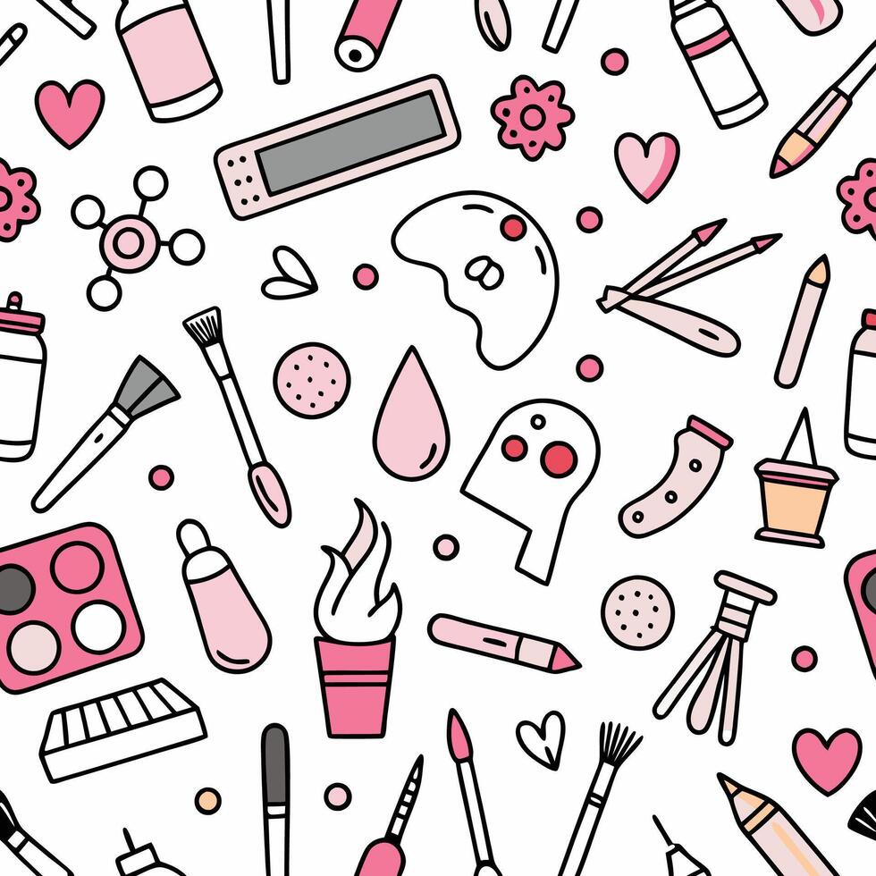 seamless pattern with various objects and tools vector